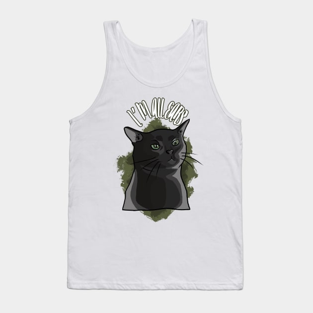 Black Cat Zoning Out Tank Top by Felwin